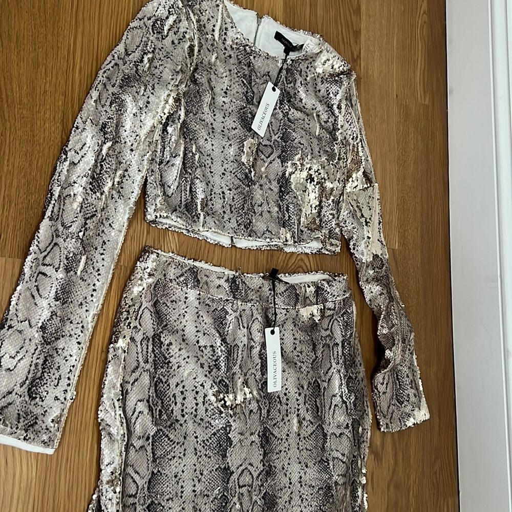 Olivaceous Snake Print Mini Skirt Set